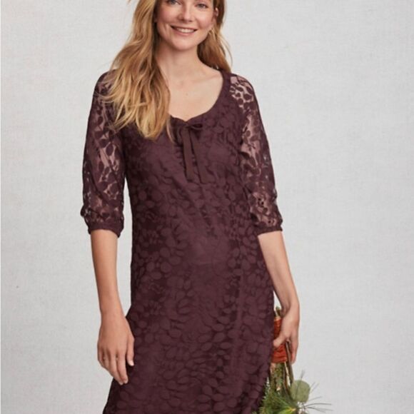 Garnet Hill‎ Bohème Easy Lace Dress in Purple Garnet Sz 16 - Picture 1 of 11